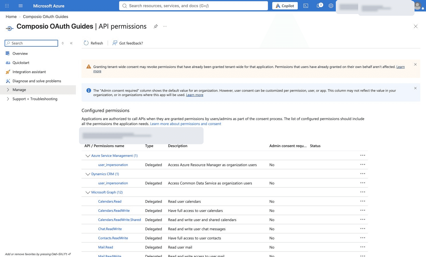 API permissions with Add a permission