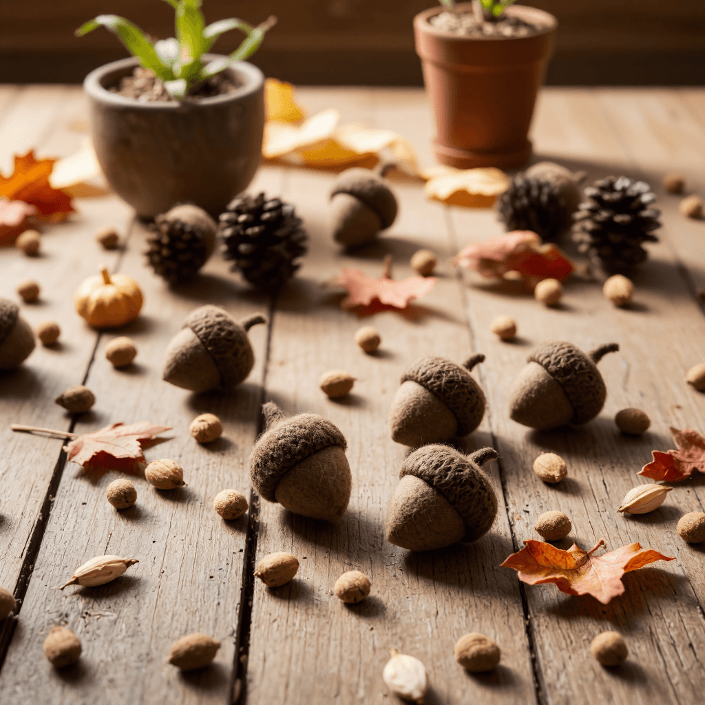 product photography of felt acorns