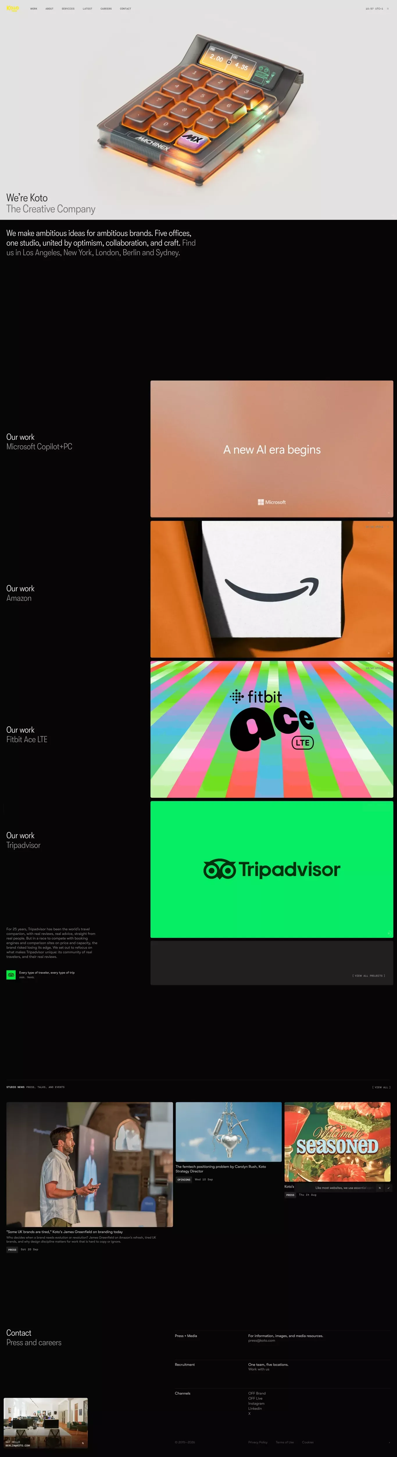 Koto, an international creative agency b portfolio page screenshot showcasing Advertising and Design design