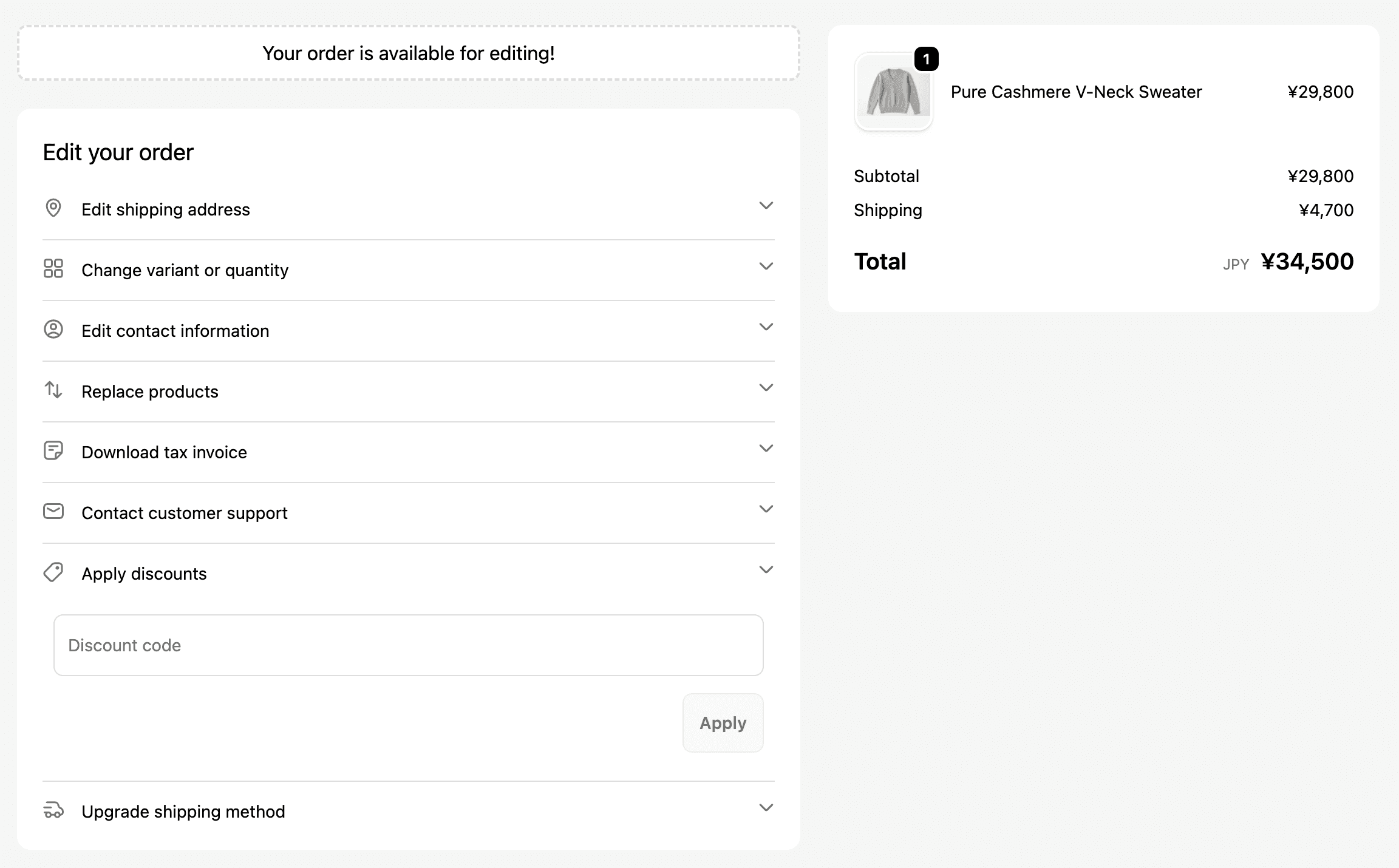 Revize Order Editing App Customer Facing Portal on Order Status Page
