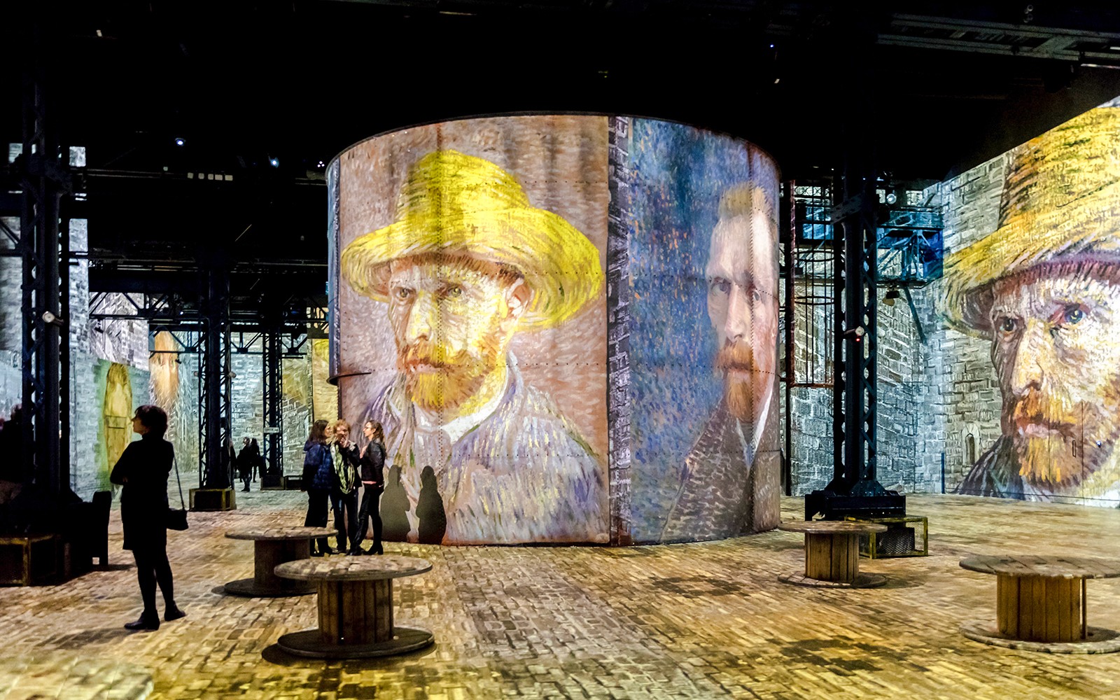 Vincent Van Gogh self-portraits projected at Atelier Des Lumières, Paris exhibition.