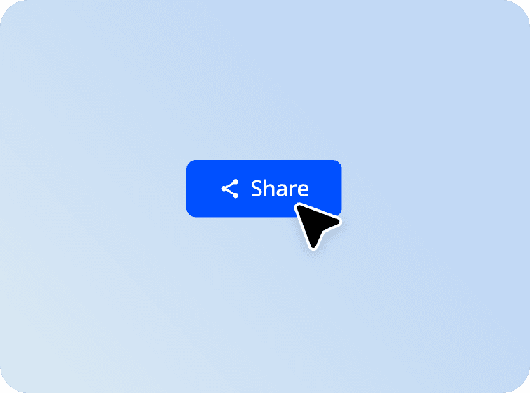A blue button with a left arrow and a cursor hovering over it, set against a light blue background.