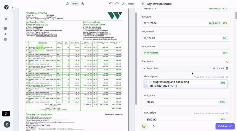 Animation of automtaed data extraction from a table
