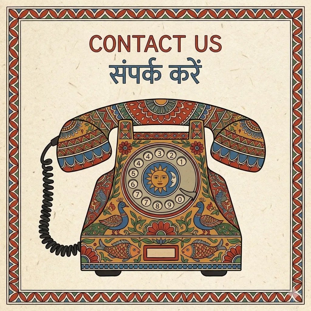 Rotary phone in mithila style painting