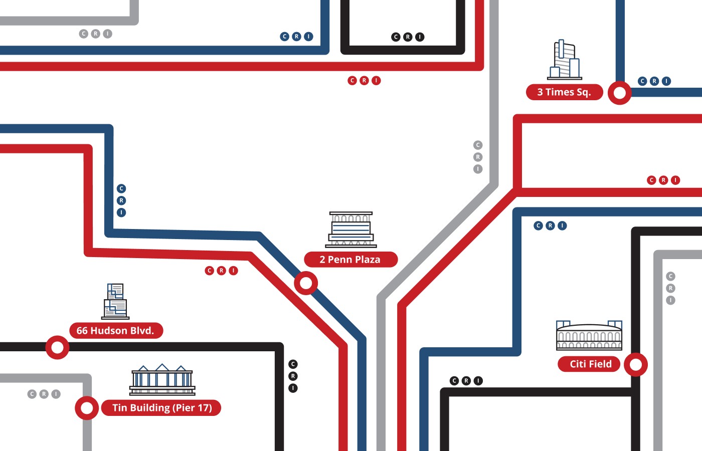 A graphic of a map resembling an old subway map