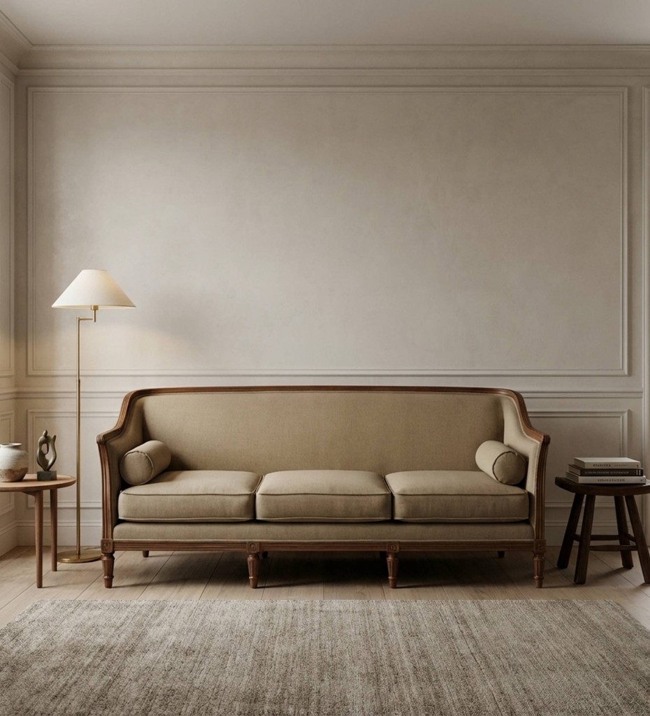 Luxury contemporary cane sofa with teal upholstery and wooden frame