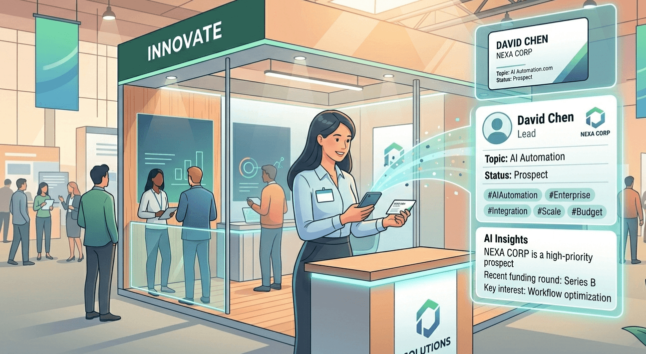 Real-time enrichment of contact details after scanning a badge at an event.