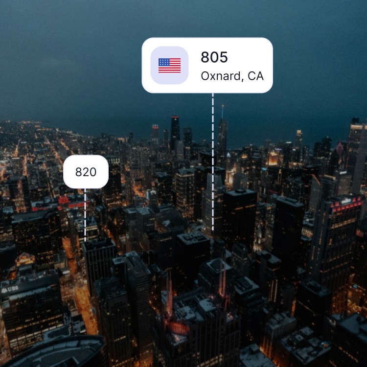 City skyline of Oxnard showing the 805 area code and surrounding area codes