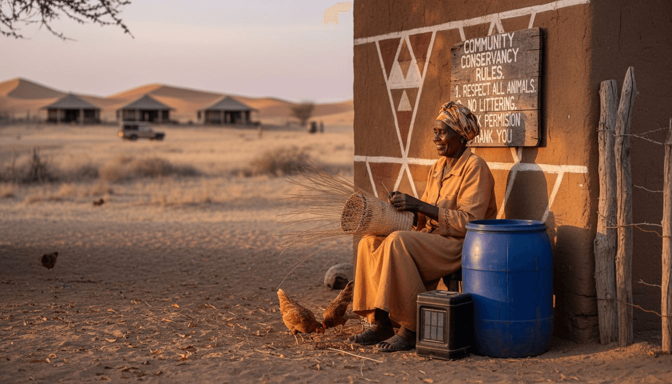 Woman weaving at Namibian conservancy village