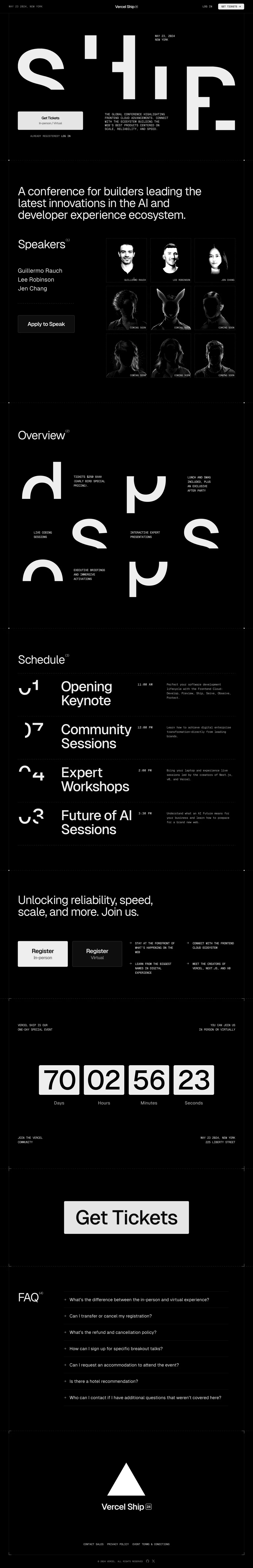 Vercel Ship landing page screenshot showcasing Event and Tech design