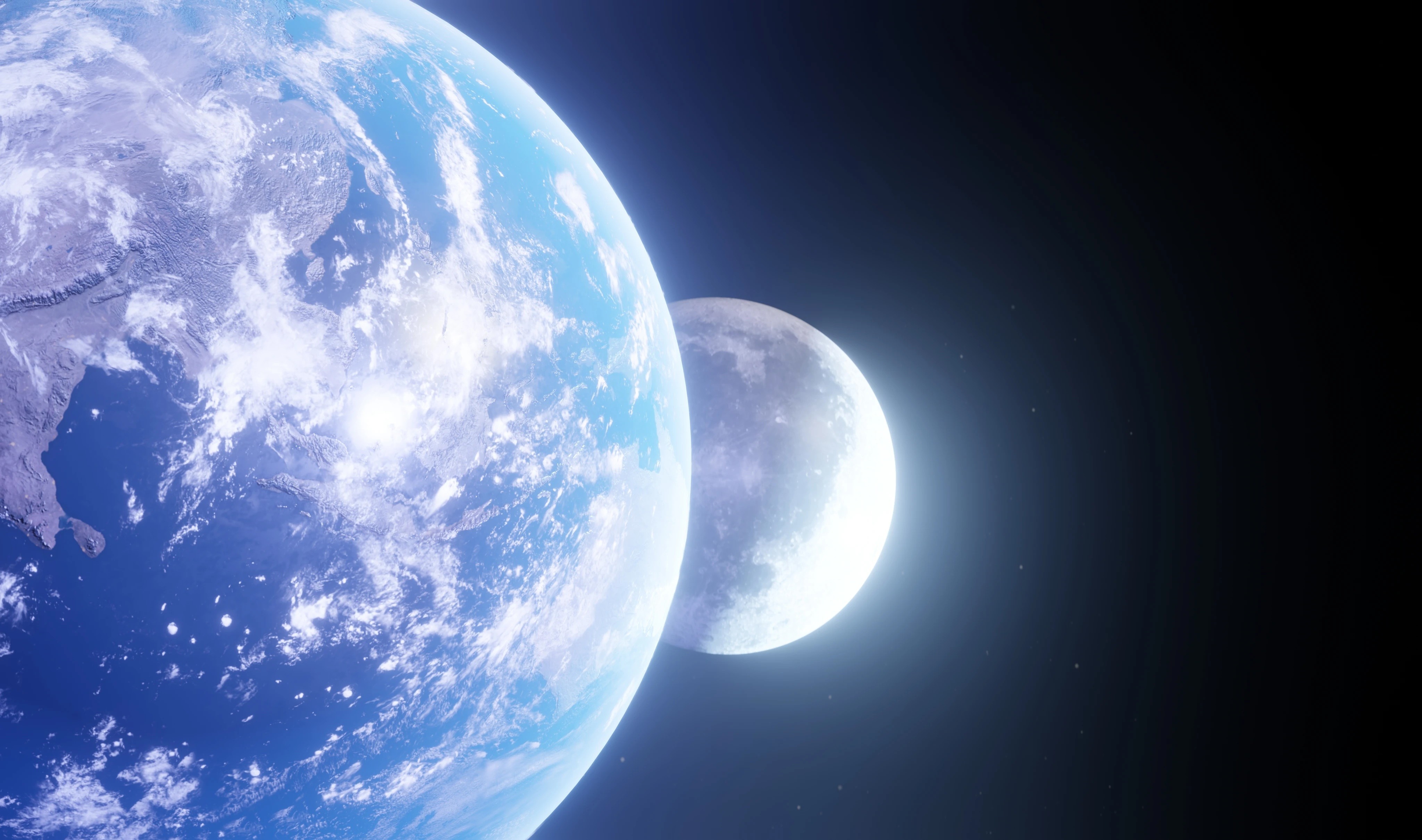 Earth in space with the moon in the distance