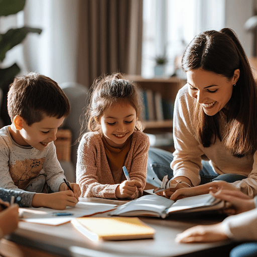 Teacher and kids write