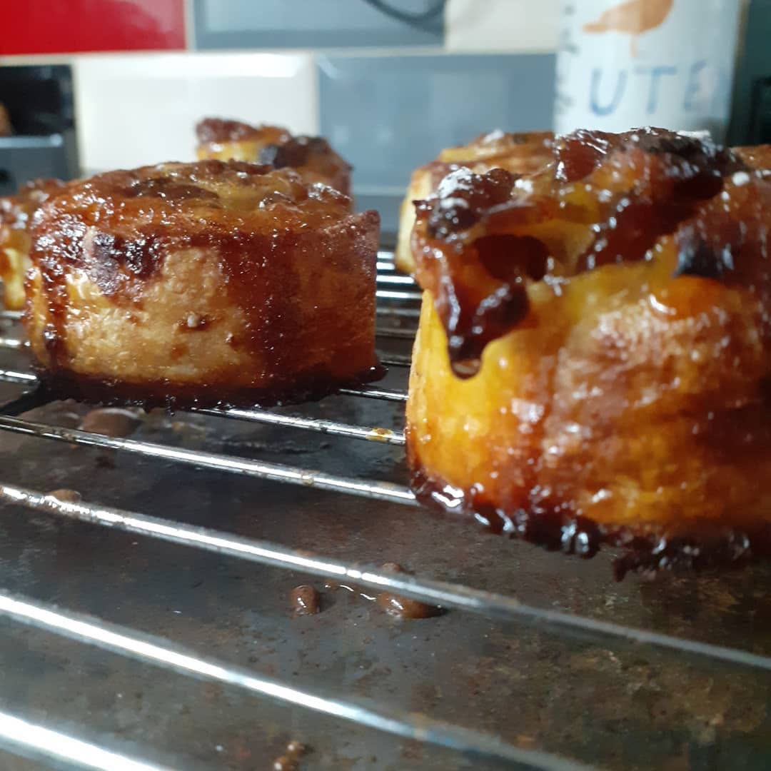 Glazed bite-sized food being prepared