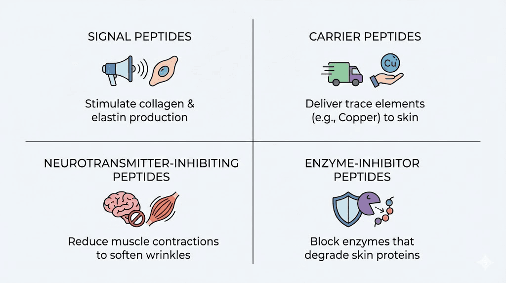Four types of skincare peptides explained with categories and functions