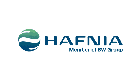 Logo of Hafnia, featuring stylized waves and the text "HAFNIA" with "Member of BW Group" below it.
