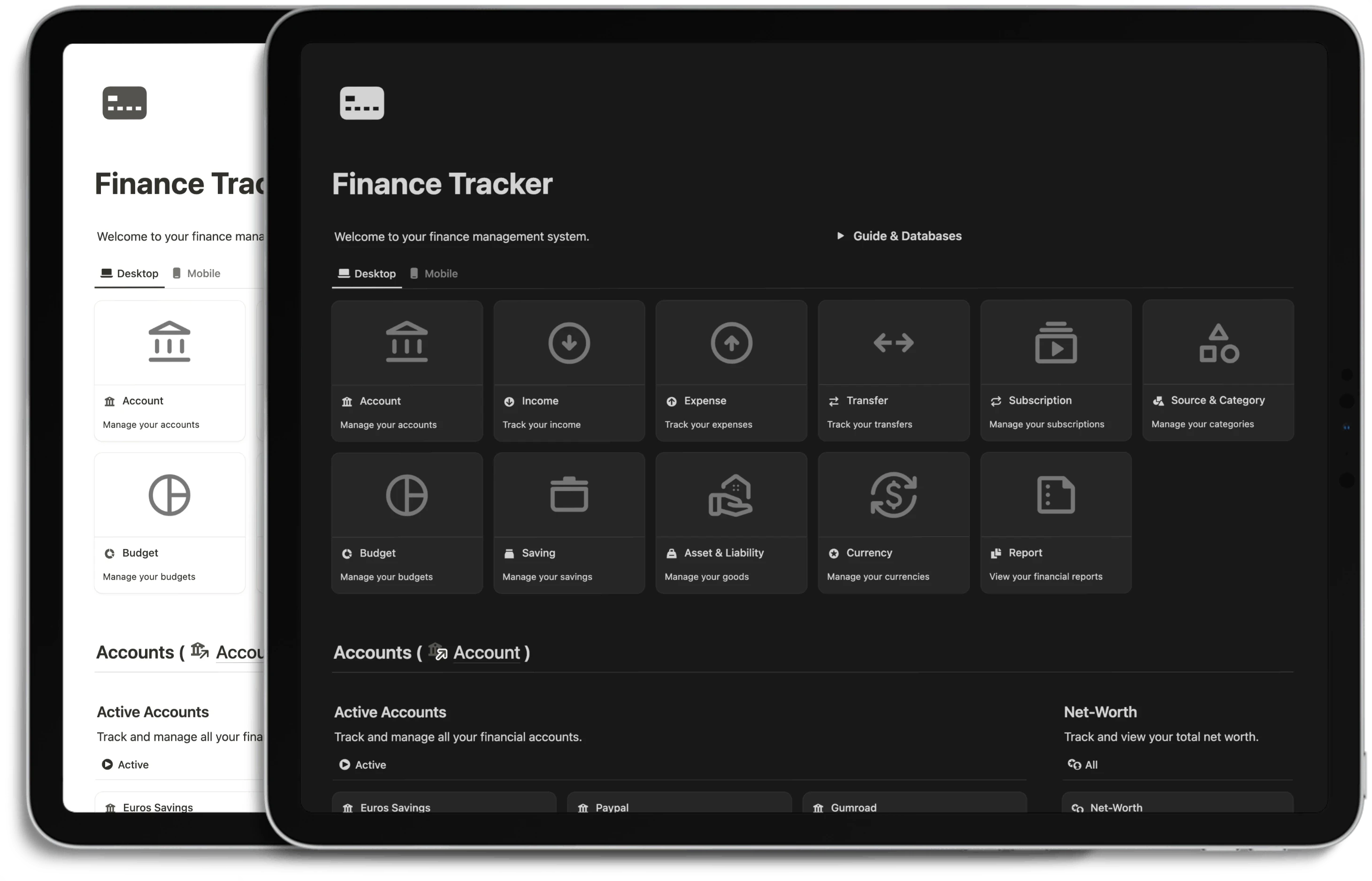 Notion Finance Tracker - Light/Dark Mode