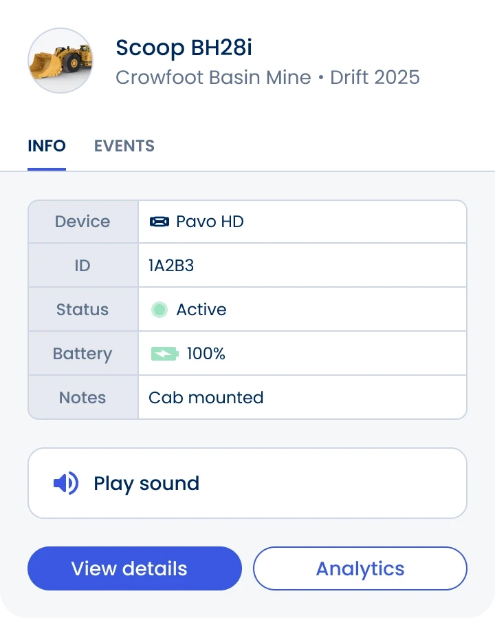 User interface window showing the information for a scoop vehicle asset