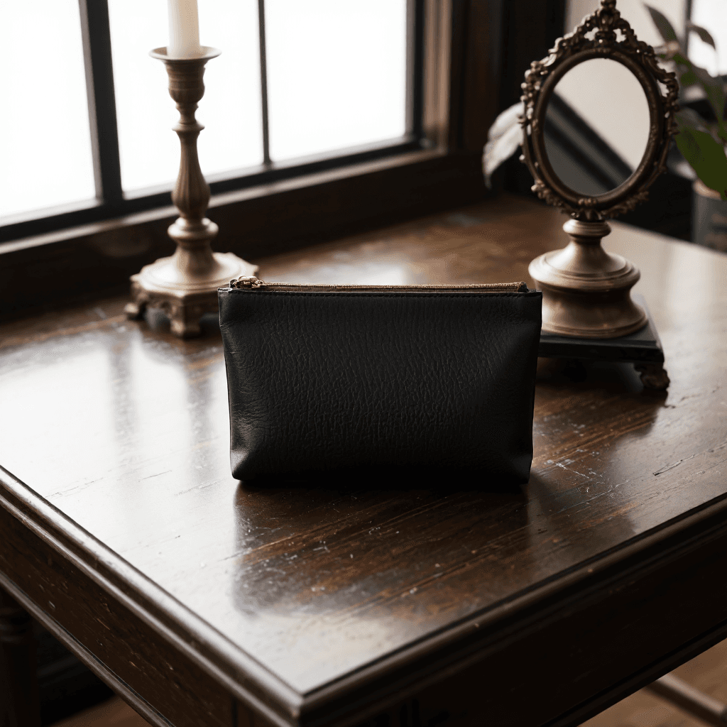 product photography of small leather pouch