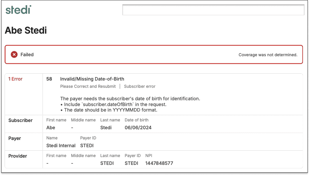 Eligibility check PDF Error Summary