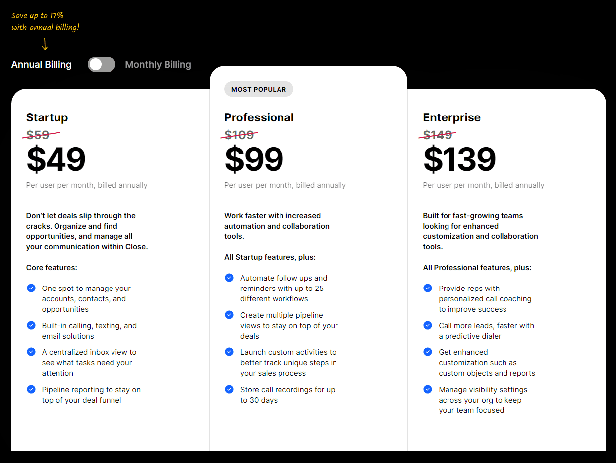 Close.io Pricing and Subscription Models