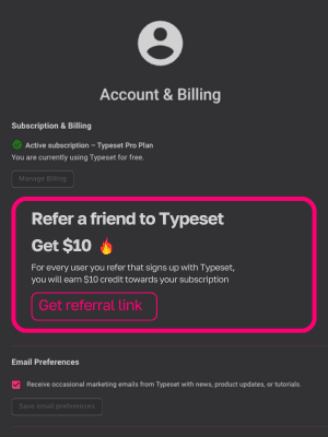 Typeset subscription discount with the referral program