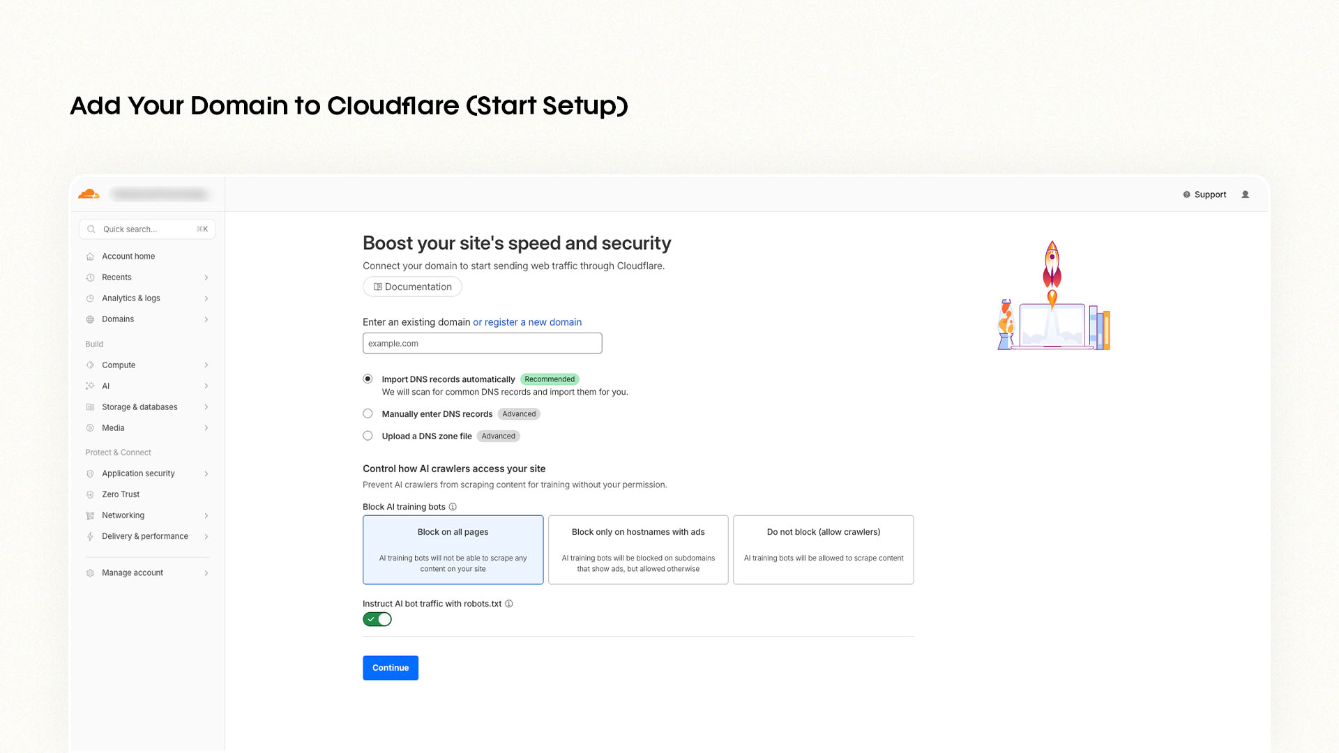 Cloudflare add domain setup screen for free business email