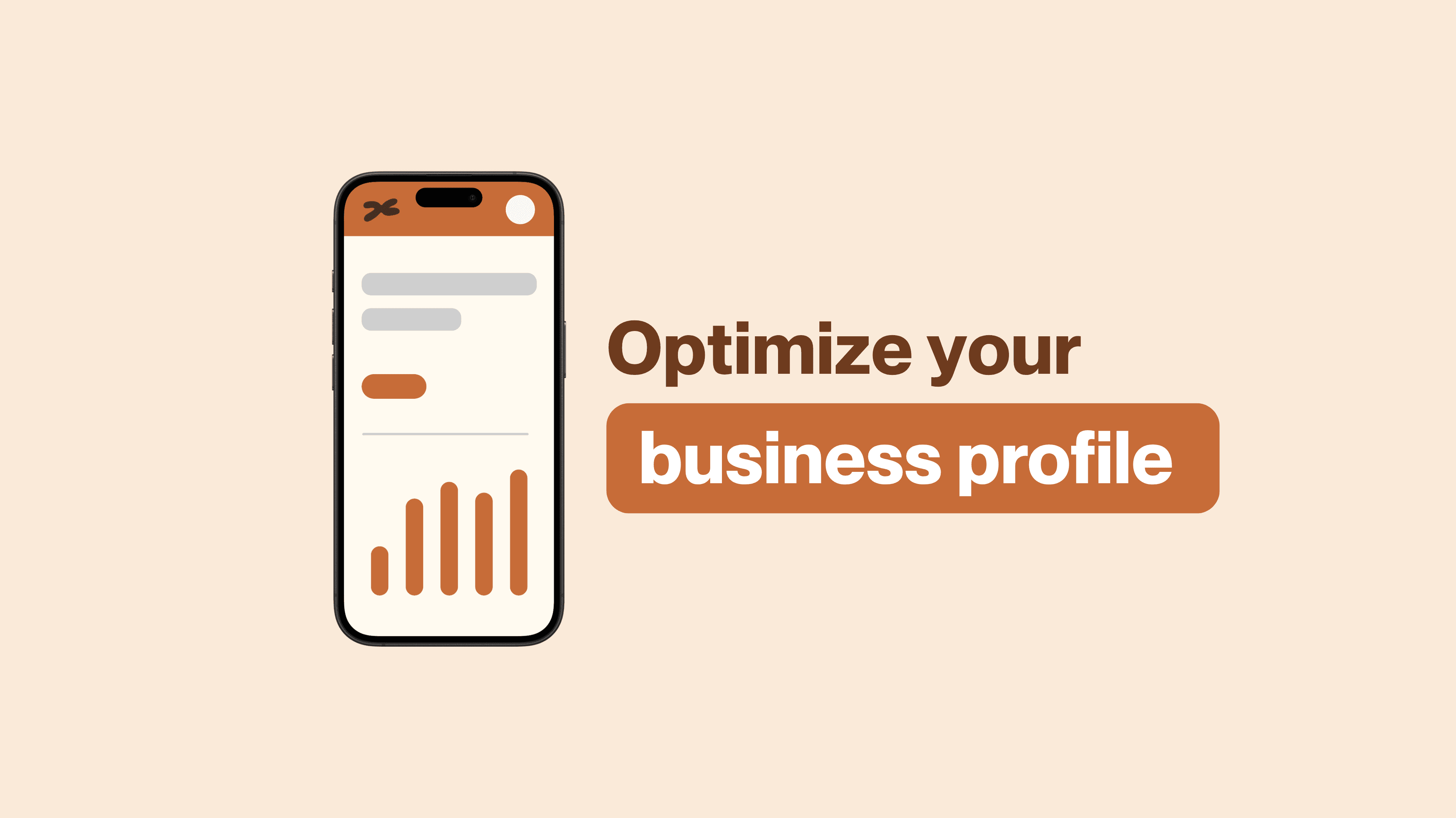 Graphic titled ‘Optimize your Business Profile’ with brown and white text on a beige background, featuring three washing machine icons below the heading.