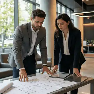 Designers strategising lighting layout