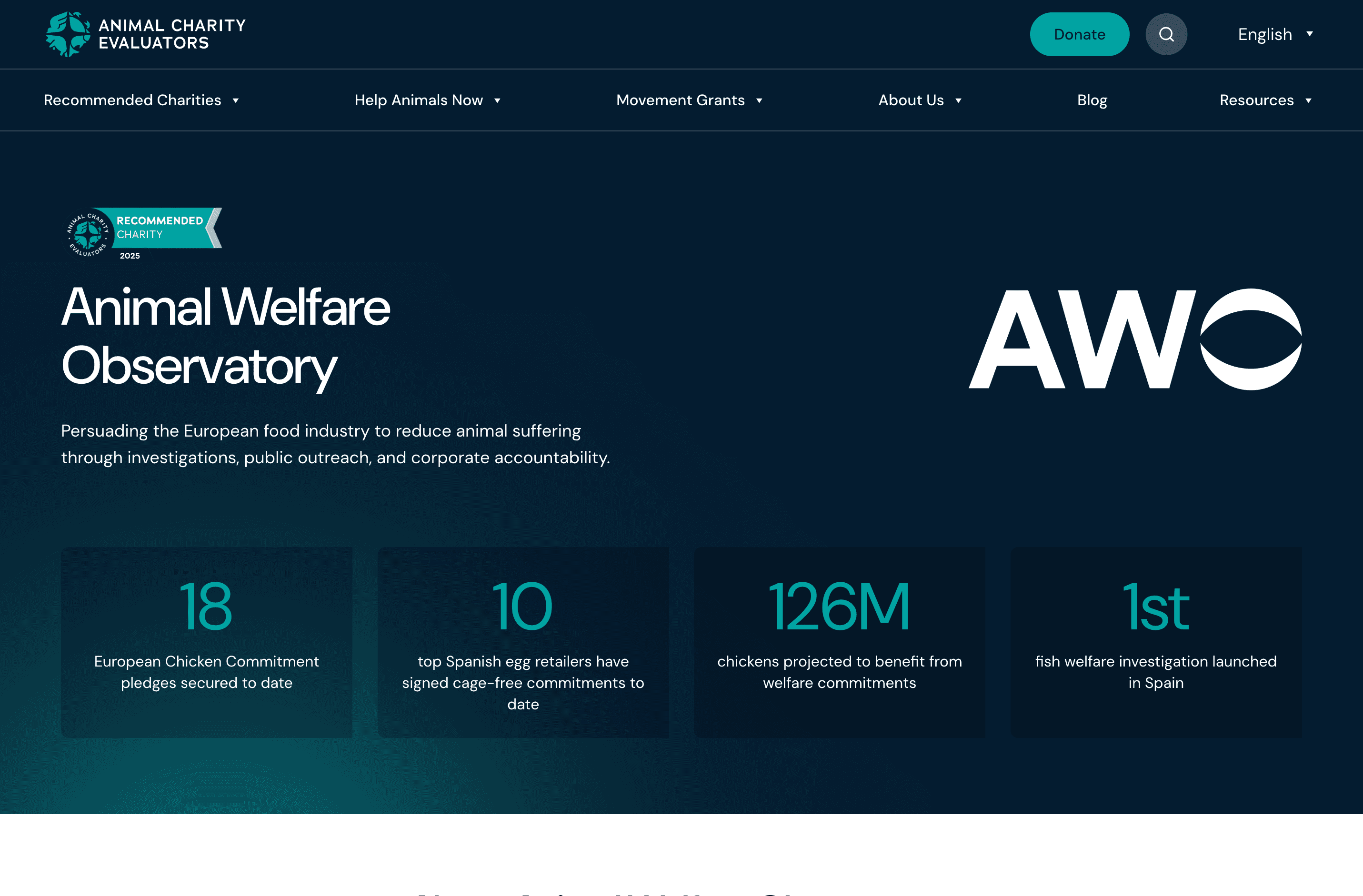 animal charity evaluators homepage design