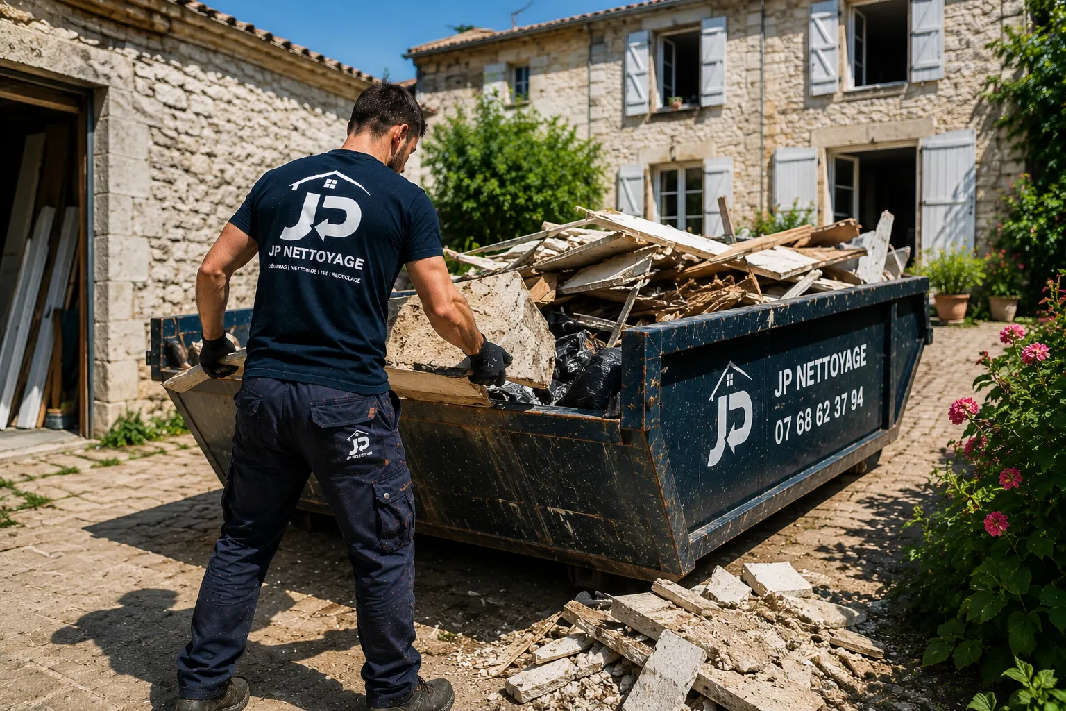 Évacuation de gravats et déchets de chantier réalisée par JP Nettoyage dans le Puy-de-Dôme.