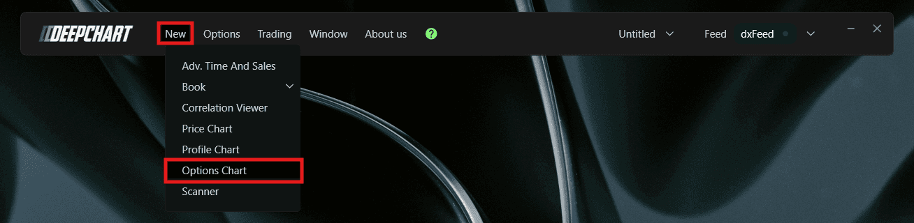 Open Option Chart from the New menu