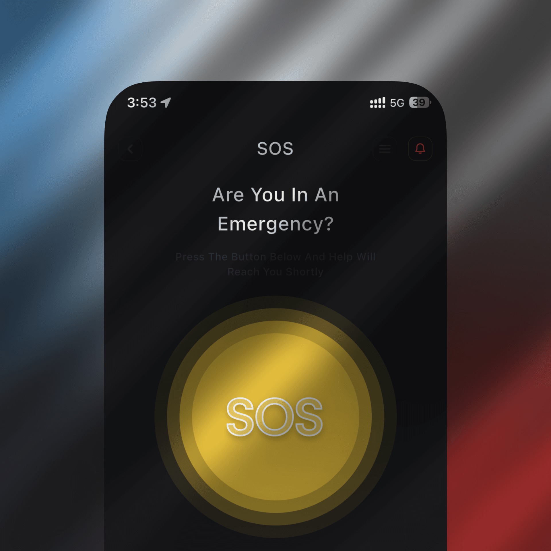 Tyros SOS emergency alert screen on mobile app with real-time location tracking for security and safety operations