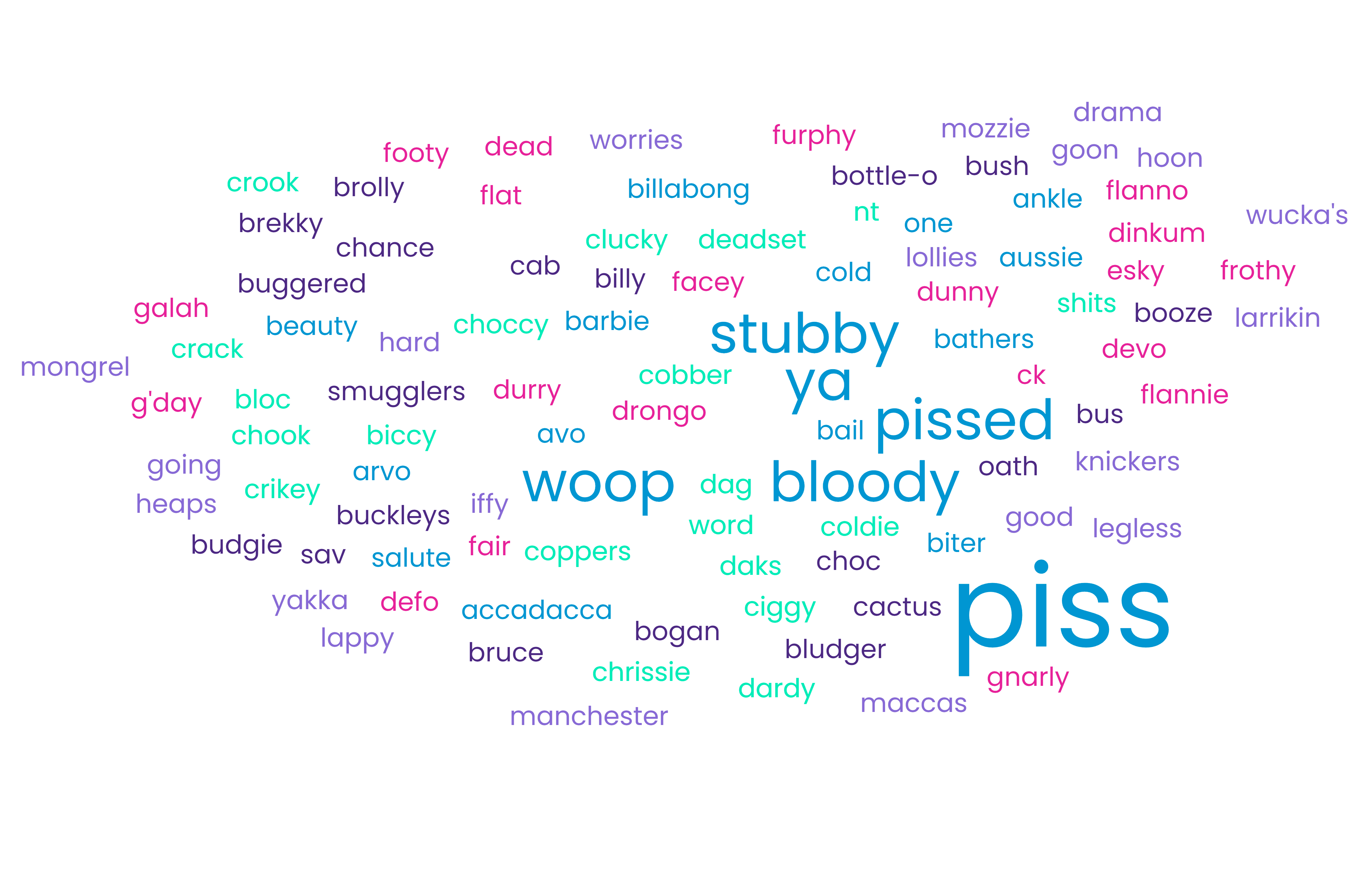 word cloud of aussie slangs