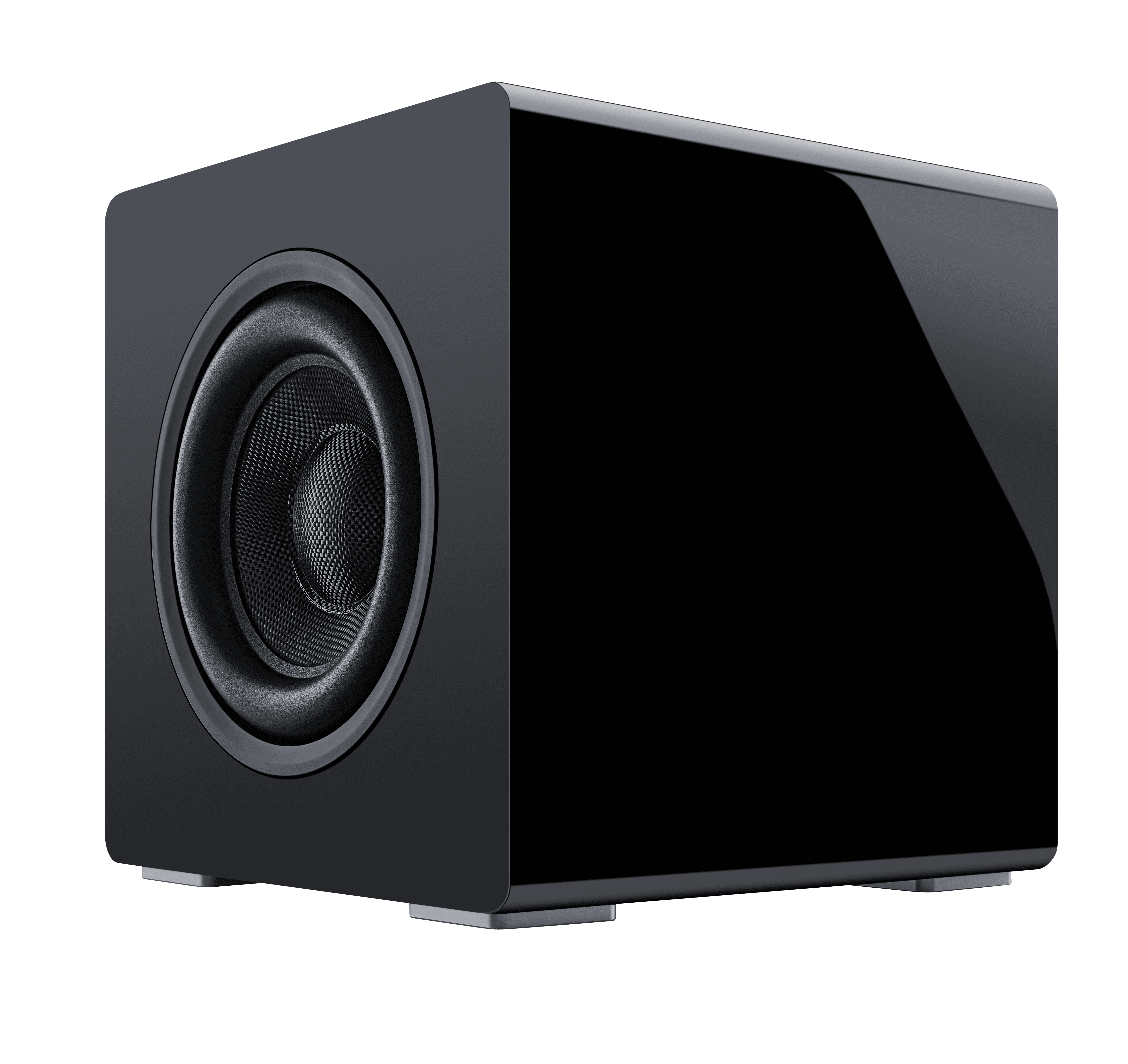Black subwoofer speaker with glossy finish