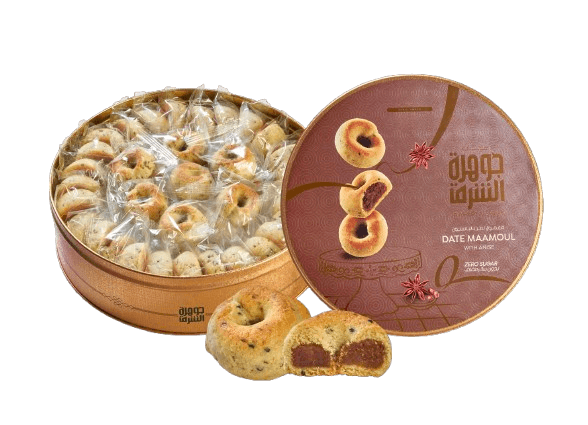 Sugar-free Dates Maamoul with anise tin, front view