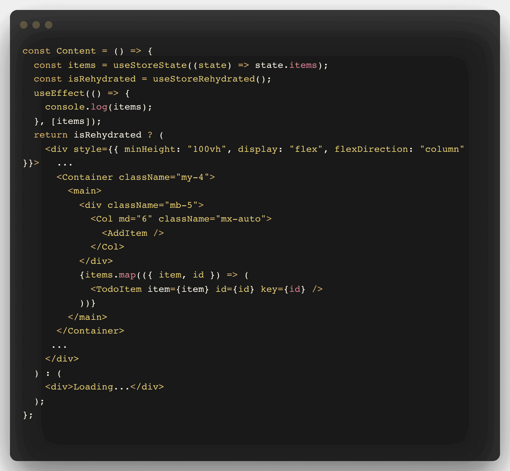 A code snippet with React code.