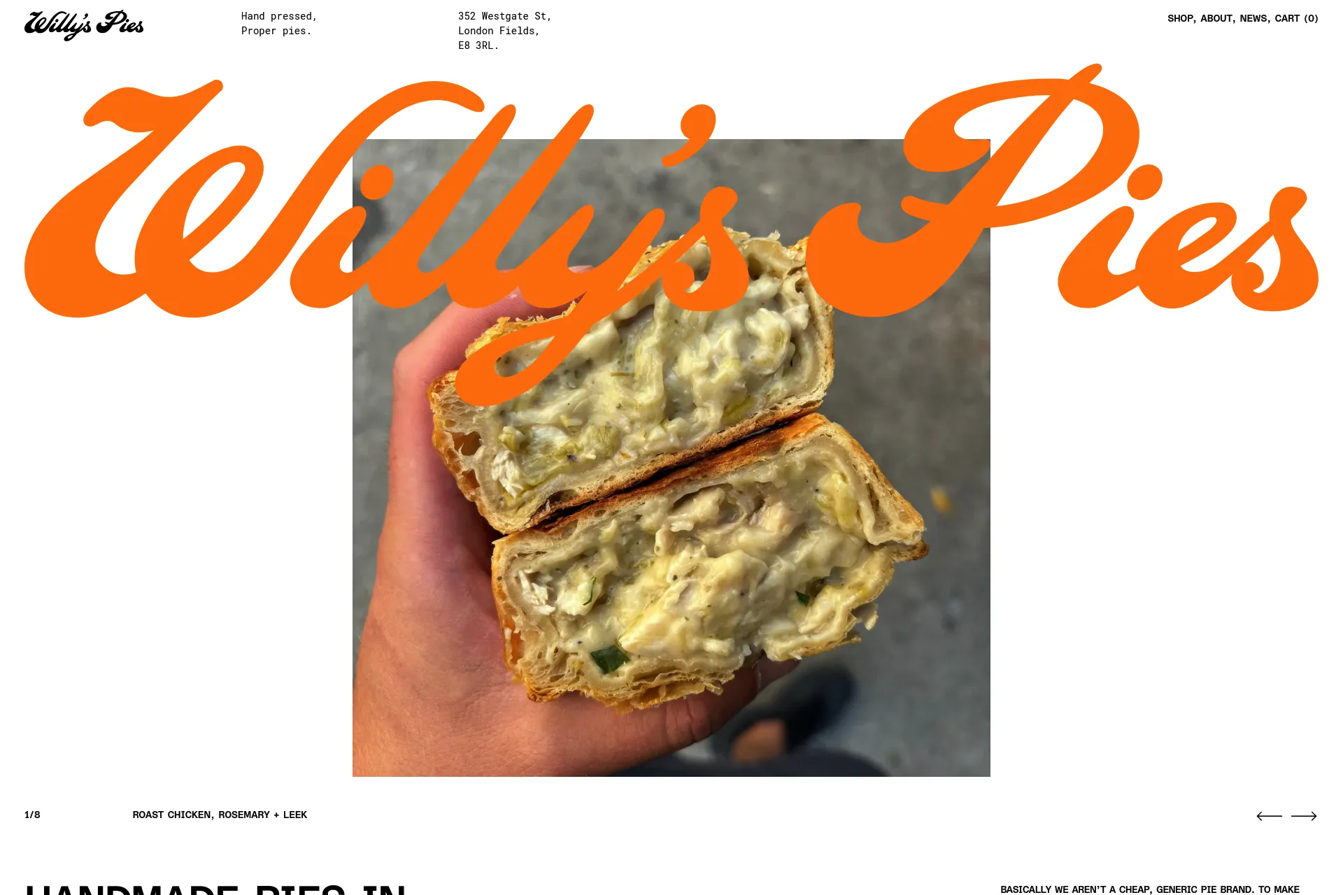 Screenshot of Willy's Pies website