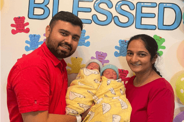 image of jhanvi patel with her garbh sanskarit twin babies