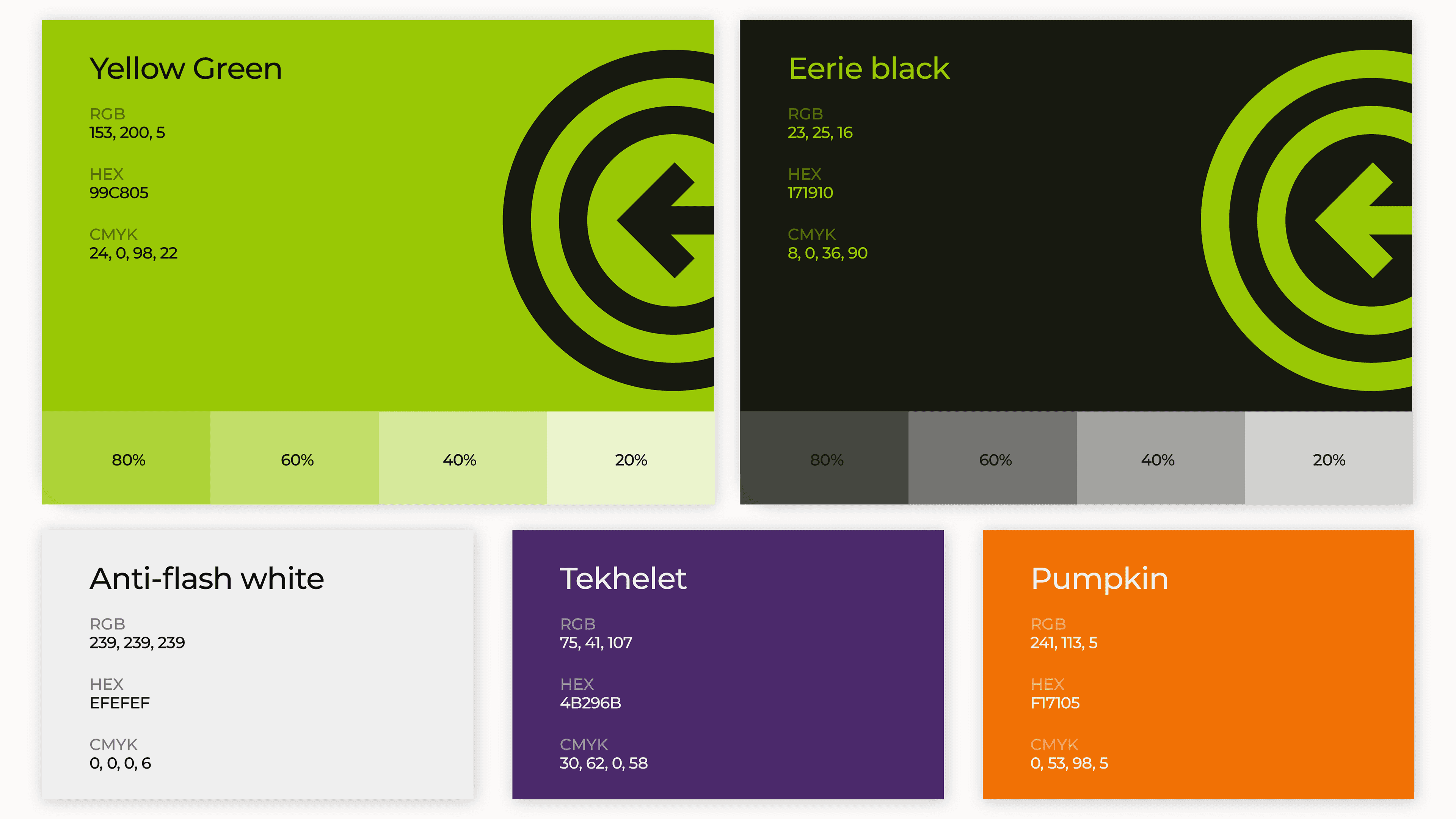 Green Can Service colour palette with lime green, black, white, purple and orange swatches.
