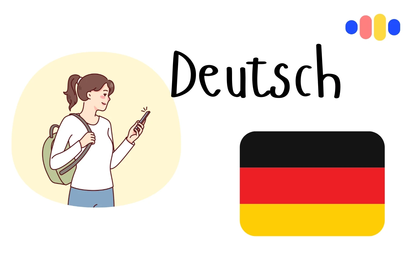 Illustration of a person studying French with an open book and a desk lamp, alongside the French flag and the word 'Français' in elegant script. The image represents French language learning and immersion.