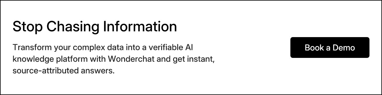 Stop Chasing Information. Transform your complex data into a verifiable AI knowledge platform with Wonderchat and get instant, source-attributed answers.