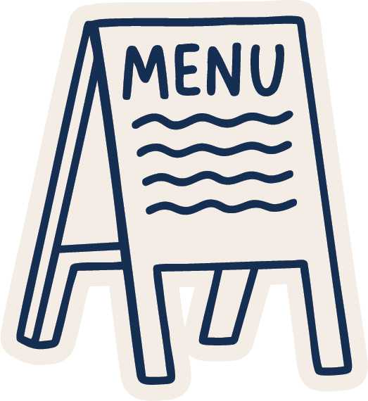 A chalkboard-style menu sign with the word "MENU" at the top and blank lines underneath.