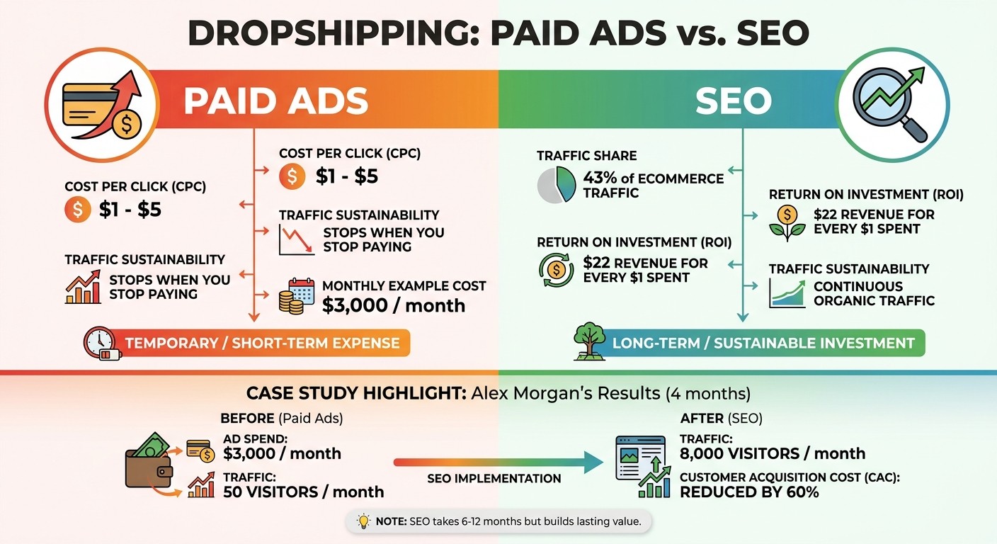 SEO vs Paid Ads for Dropshipping: Cost and ROI Comparison