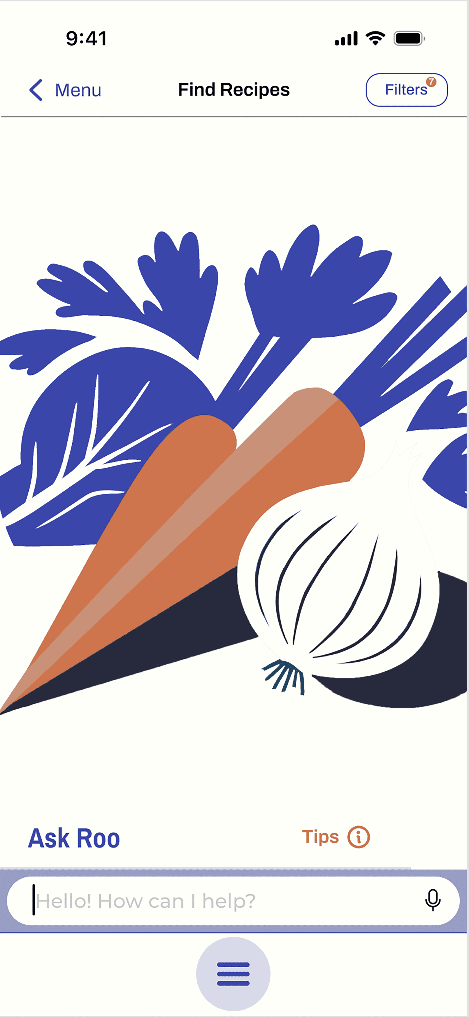 Early version of Find Recipe screen.