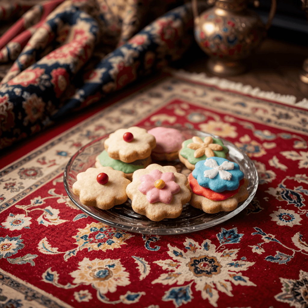 product photography of a plate of decorative cookies