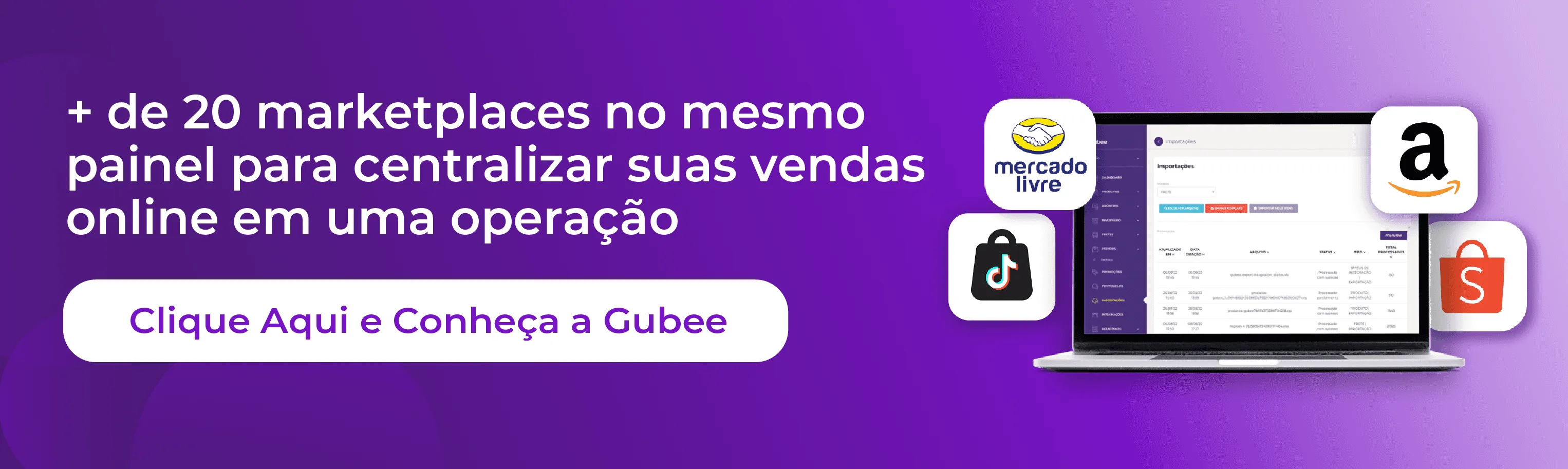 + de 20 marketplaces no mesmo painel para centralizar suas vendas online em uma operação