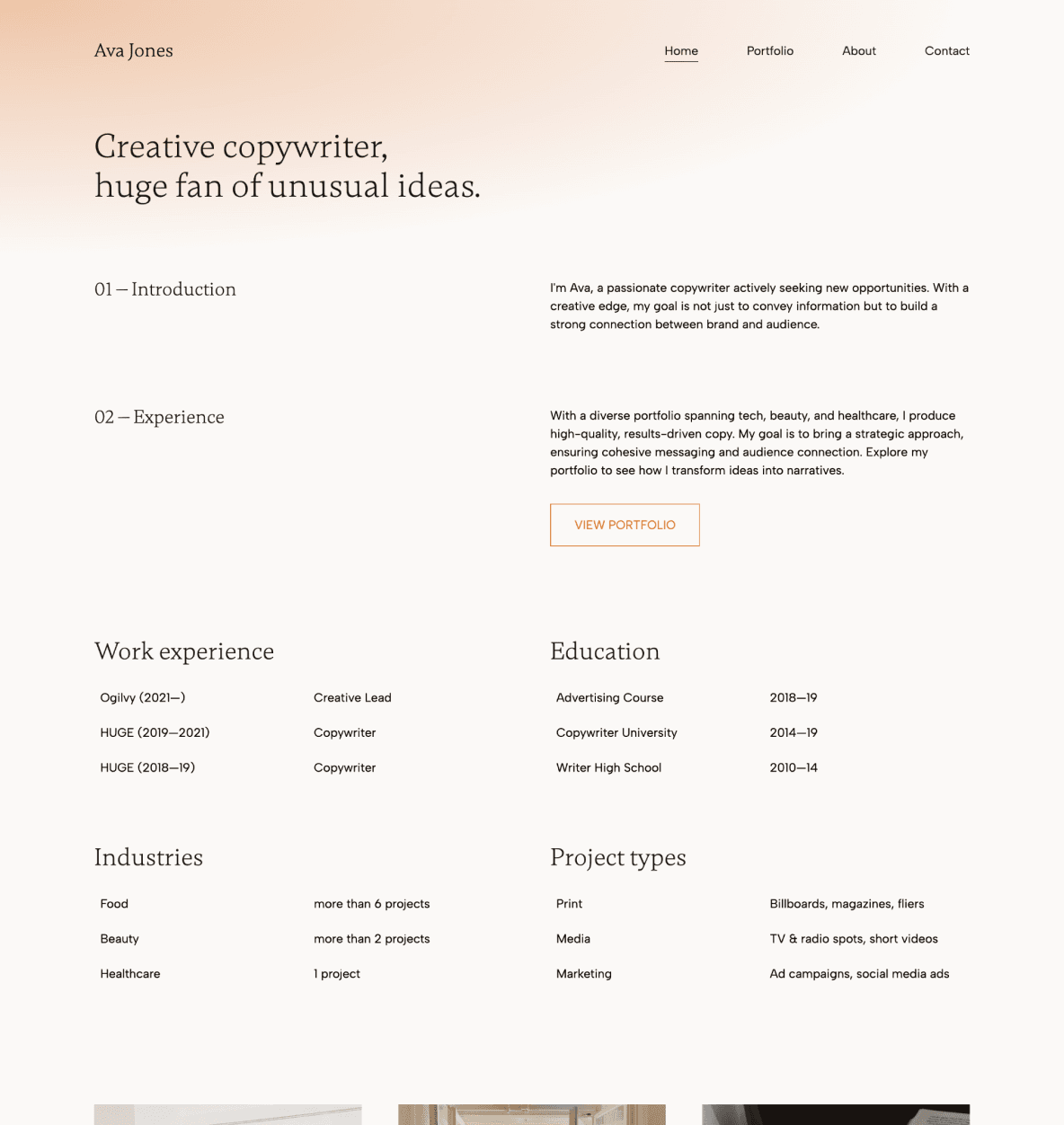 Screenshots of modern portfolio layouts, highlighting Copyfolio’s responsive website templates that you can customize in minutes.