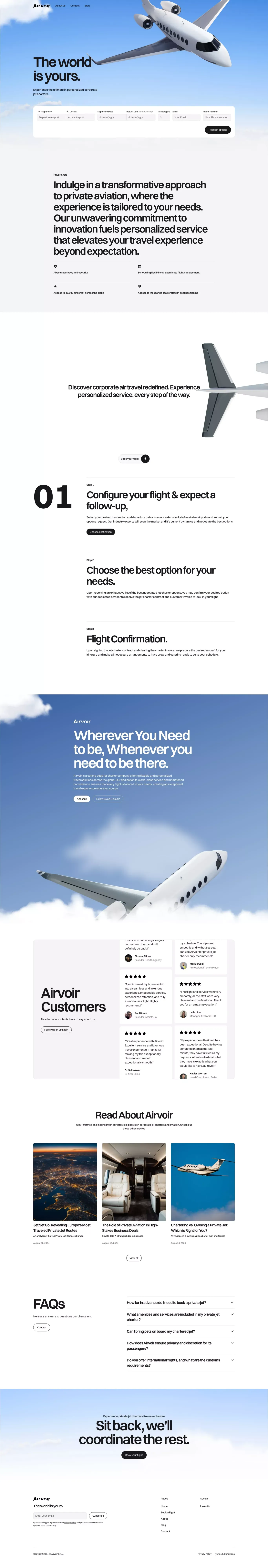 Corporate Jet Charters landing page screenshot showcasing Travel design