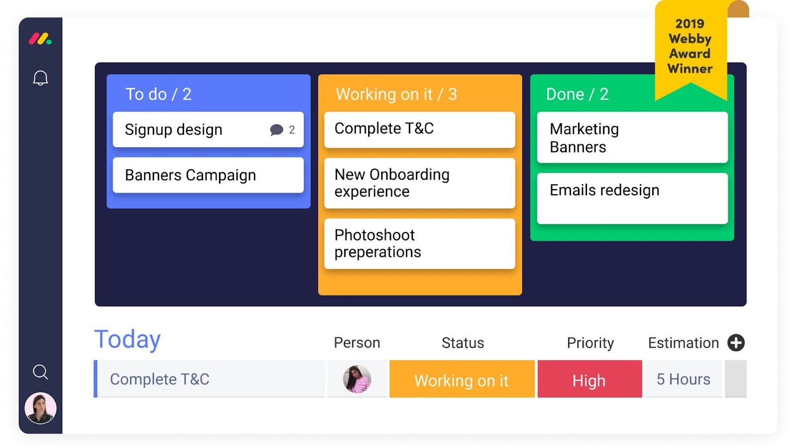 Monday.com's colorful and customizable Kanban board