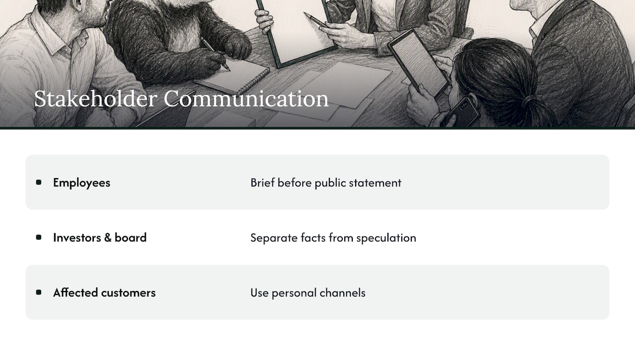 Crisis updates sequenced for employees investors customers